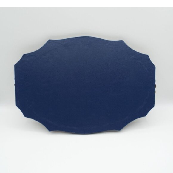 Vintage Oval Glass and Wood Embroidered Floral Serving Vanity Tray Brass Handles - Picture 4 of 8